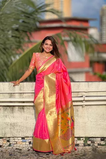 Hot Pink Paithani Silk blend Saree 