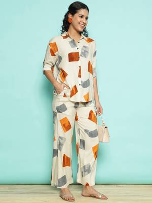 Senorita white rust modal printed co-ord set - regular fit, full sleeve 5