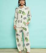 Senorita white green modal printed co-ord set - regular fit, full sleeve