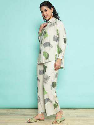 Senorita white green modal printed co-ord set - regular fit, full sleeve 2