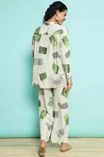 Senorita white green modal printed co-ord set - regular fit, full sleeve