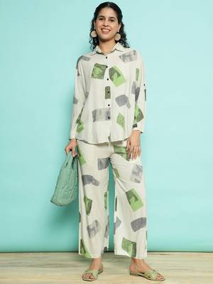 Senorita white green modal printed co-ord set - regular fit, full sleeve 5