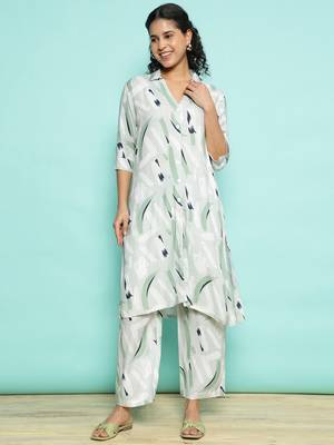 Senorita light green modal printed co-ord set - regular fit, full sleeve 1
