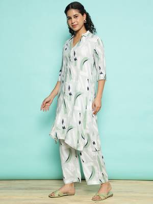 Senorita light green modal printed co-ord set - regular fit, full sleeve 2