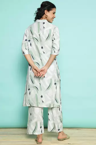 Senorita light green modal printed co-ord set - regular fit, full sleeve