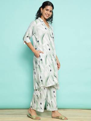Senorita light green modal printed co-ord set - regular fit, full sleeve 4