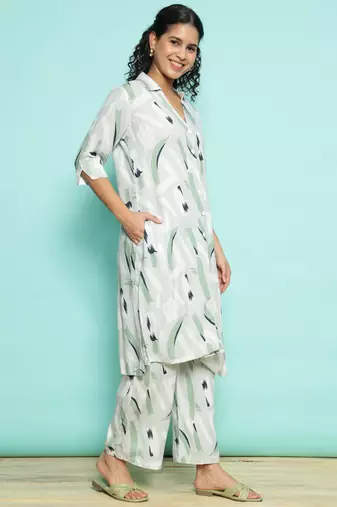 Senorita light green modal printed co-ord set - regular fit, full sleeve