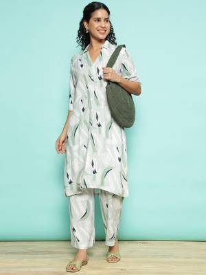 Senorita light green modal printed co-ord set - regular fit, full sleeve 5