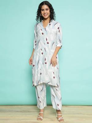 Senorita light blue modal printed co-ord set - regular fit, full sleeve 1