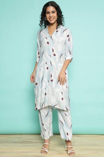 Senorita light blue modal printed co-ord set - regular fit, full sleeve