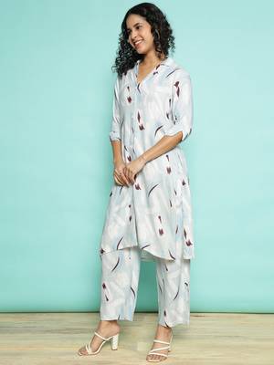 Senorita light blue modal printed co-ord set - regular fit, full sleeve 2