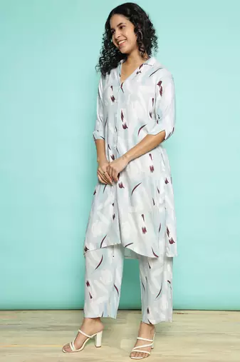 Senorita light blue modal printed co-ord set - regular fit, full sleeve