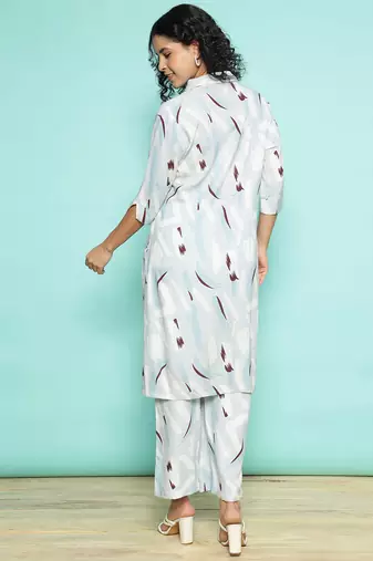 Senorita light blue modal printed co-ord set - regular fit, full sleeve