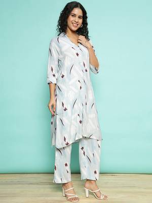 Senorita light blue modal printed co-ord set - regular fit, full sleeve 4