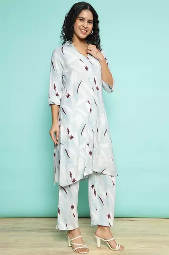 Senorita light blue modal printed co-ord set - regular fit, full sleeve