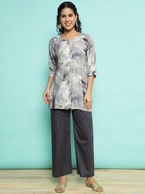 Senorita light grey modal printed co-ord set - regular fit, full sleeve 1