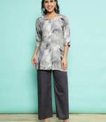 Senorita light grey modal printed co-ord set - regular fit, full sleeve