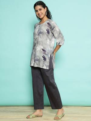 Senorita light grey modal printed co-ord set - regular fit, full sleeve 2
