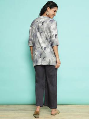Senorita light grey modal printed co-ord set - regular fit, full sleeve 3