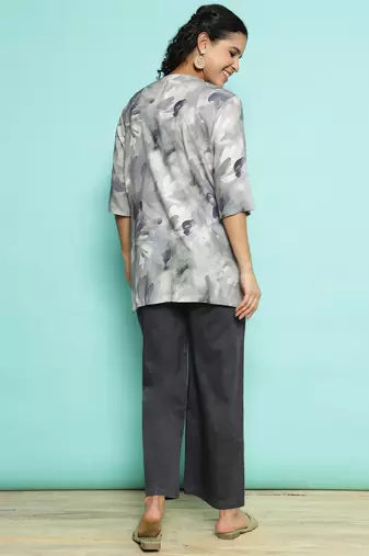 Senorita light grey modal printed co-ord set - regular fit, full sleeve