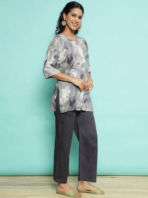 Senorita light grey modal printed co-ord set - regular fit, full sleeve 4