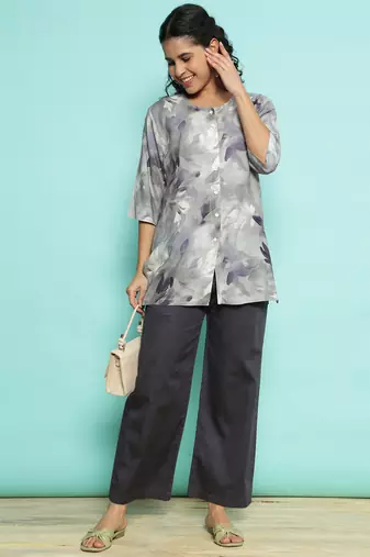 Senorita light grey modal printed co-ord set - regular fit, full sleeve