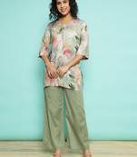 Senorita olive green modal printed co-ord set - regular fit, full sleeve