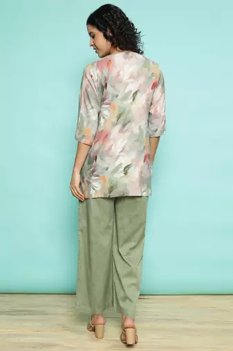 Senorita olive green modal printed co-ord set - regular fit, full sleeve