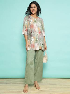 Senorita olive green modal printed co-ord set - regular fit, full sleeve 5