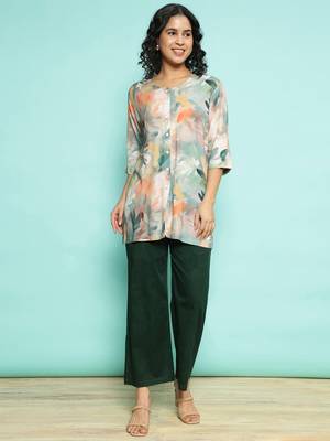 Senorita dark green modal printed co-ord set - regular fit, full sleeve 1