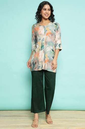 Senorita dark green modal printed co-ord set - regular fit, full sleeve
