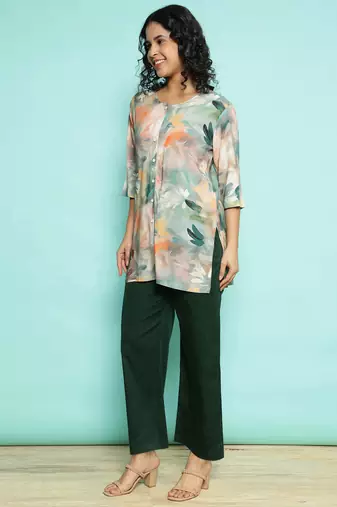Senorita dark green modal printed co-ord set - regular fit, full sleeve