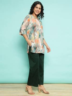 Senorita dark green modal printed co-ord set - regular fit, full sleeve 4