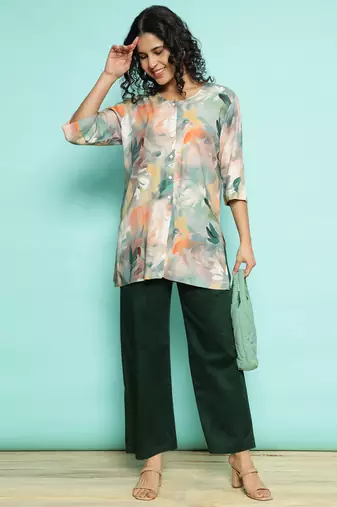 Senorita dark green modal printed co-ord set - regular fit, full sleeve