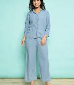 Senorita sky blue 100%cotton solid co-ord set - loose fit, full sleeve