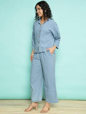 Senorita sky blue 100%cotton solid co-ord set - loose fit, full sleeve 2