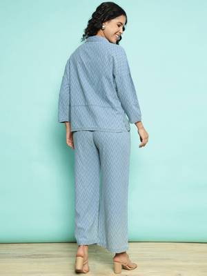 Senorita sky blue 100%cotton solid co-ord set - loose fit, full sleeve 3