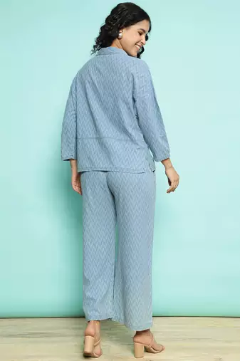Senorita sky blue 100%cotton solid co-ord set - loose fit, full sleeve