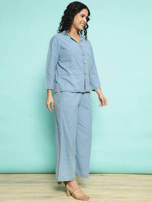 Senorita sky blue 100%cotton solid co-ord set - loose fit, full sleeve 4