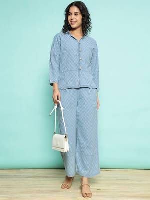 Senorita sky blue 100%cotton solid co-ord set - loose fit, full sleeve 5