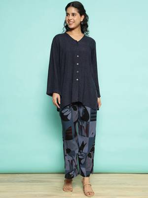 Senorita navy blue modal solid co-ord set - regular fit, full sleeve 1