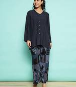 Senorita navy blue modal solid co-ord set - regular fit, full sleeve