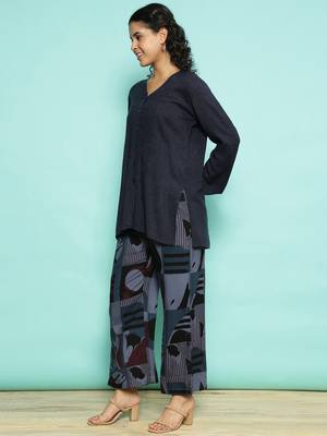 Senorita navy blue modal solid co-ord set - regular fit, full sleeve 2
