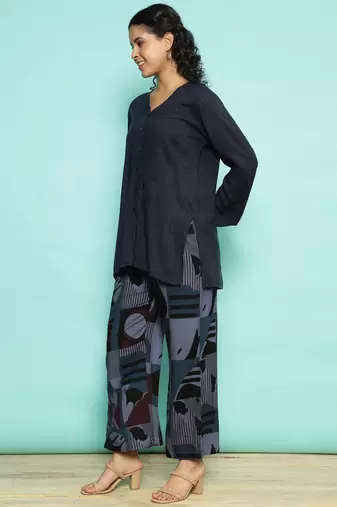 Senorita navy blue modal solid co-ord set - regular fit, full sleeve