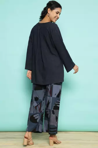 Senorita navy blue modal solid co-ord set - regular fit, full sleeve
