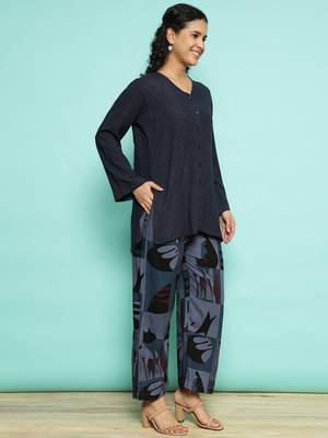 Senorita navy blue modal solid co-ord set - regular fit, full sleeve 4