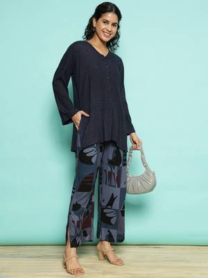 Senorita navy blue modal solid co-ord set - regular fit, full sleeve 5