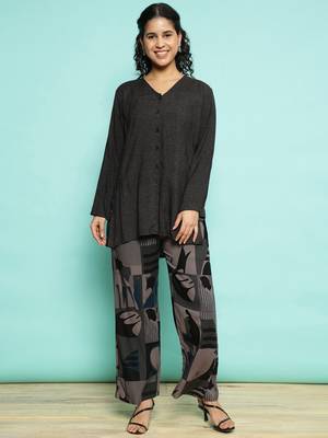 Senorita grey black  modal solid co-ord set - regular fit, full sleeve 1