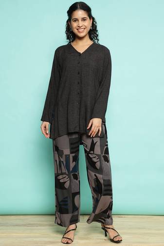 Senorita grey black  modal solid co-ord set - regular fit, full sleeve