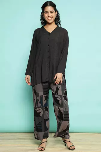 Senorita grey black  modal solid co-ord set - regular fit, full sleeve